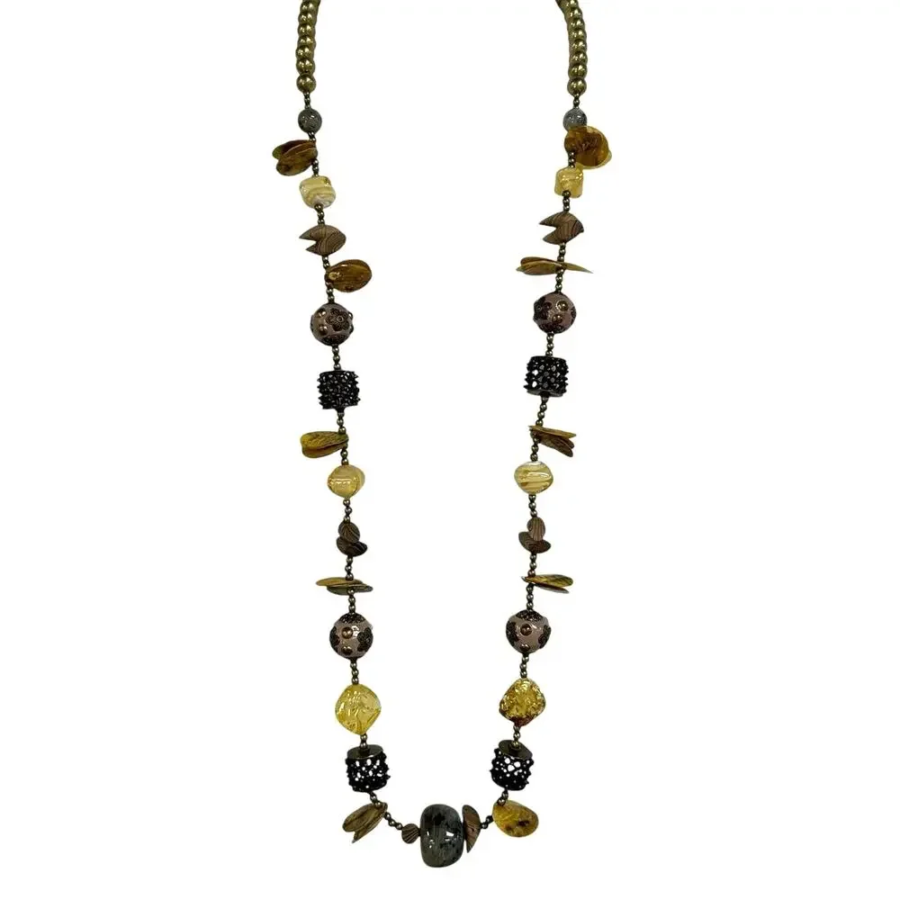 NWT Chico's Multicolor Mixed Media Beads & Shells Elo Long Statement Necklace